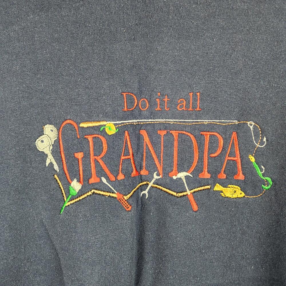 Vintage Grandpa Sweatshirt Mens XL Blue Crewneck Pullover Graphic Do It All Y2k